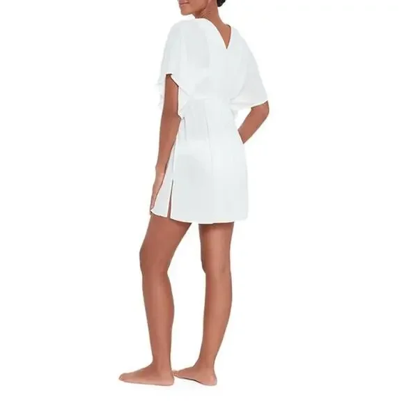 Lauren Ralph Lauren Women White Rayon Beachwear Crinkled Tunic Cover-Up Size M